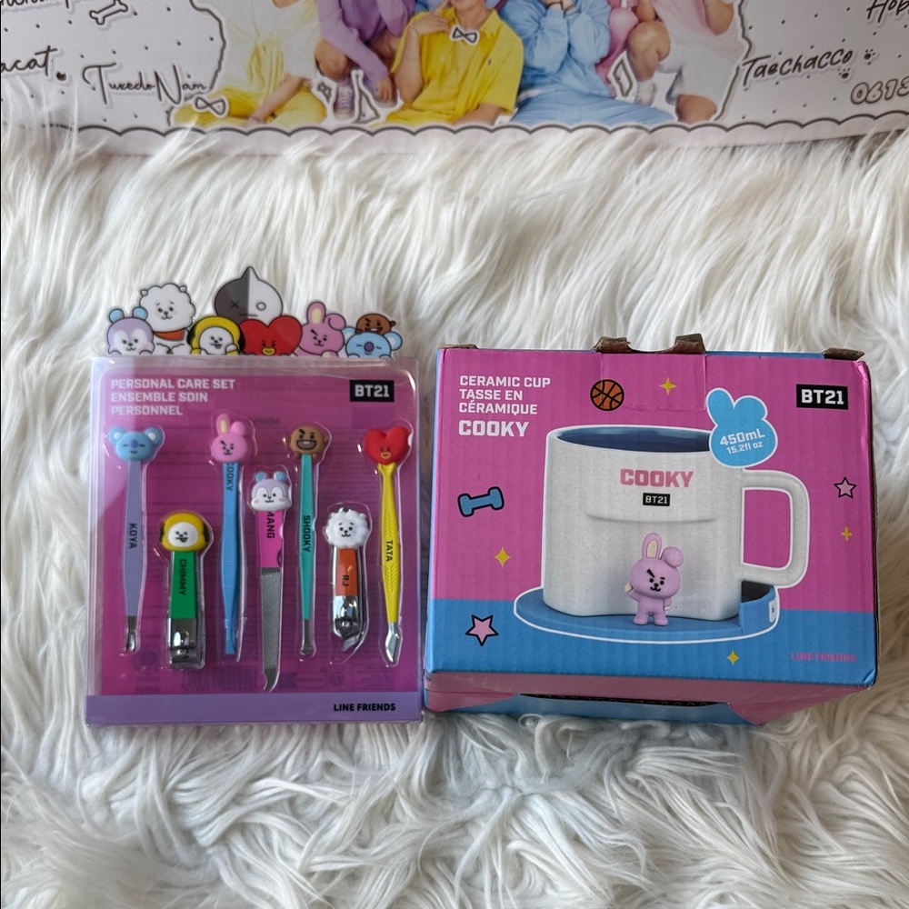 BT21 Ceramic Cup and Personal Care Set - Pink and Blue (BUNDLED)
